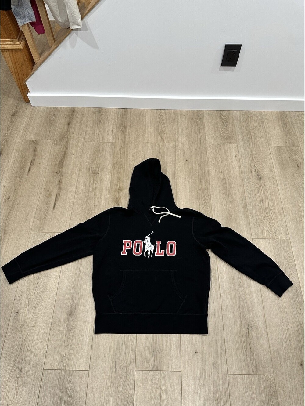 Polo Ralph Lauren Big Pony Spellout Hoodie Men's Size Large Black
